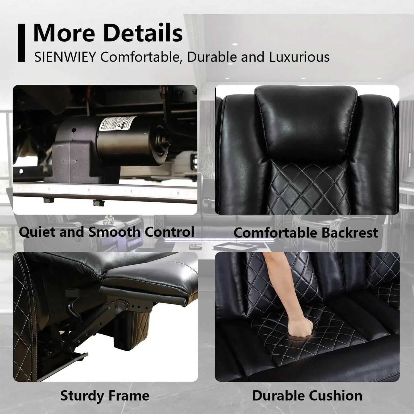 Black Leather Reclining Sofa Set With LED Light Living Room from PriceLows™