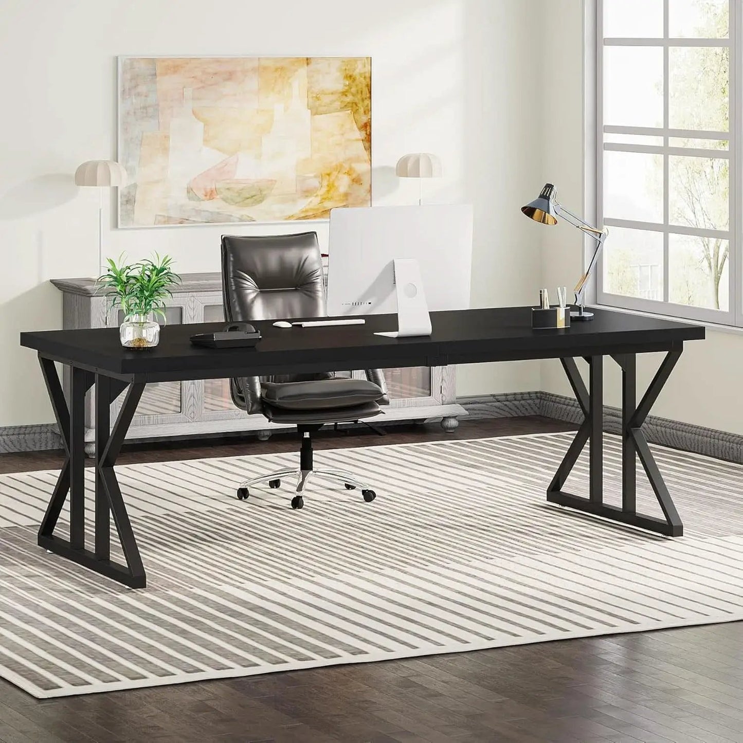 78.7 Inch Black Executive Desk Home Office Computer Desk from PriceLows™