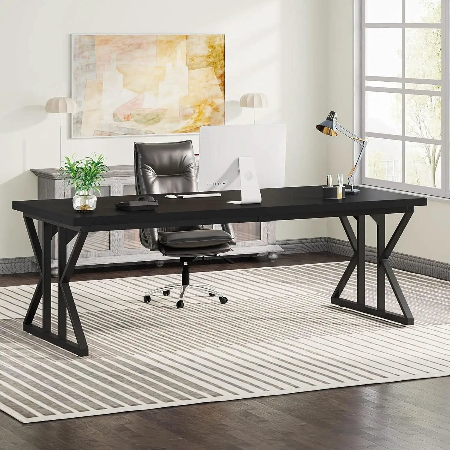 78.7 Inch Black Executive Desk Home Office Computer Desk from PriceLows™