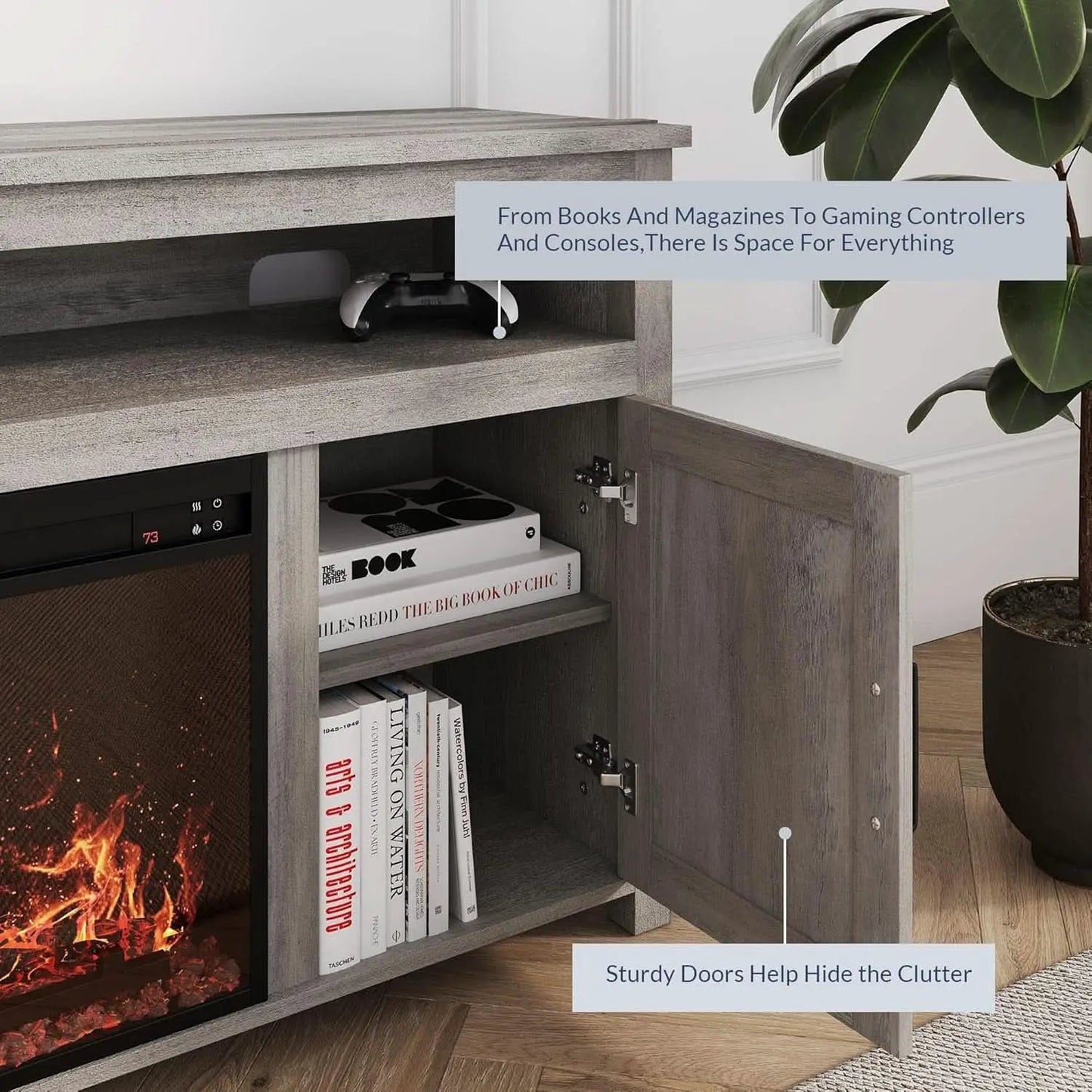 Barn Door Electric Fireplace TV Stand For 65 Inch TVs Gray from PriceLows™