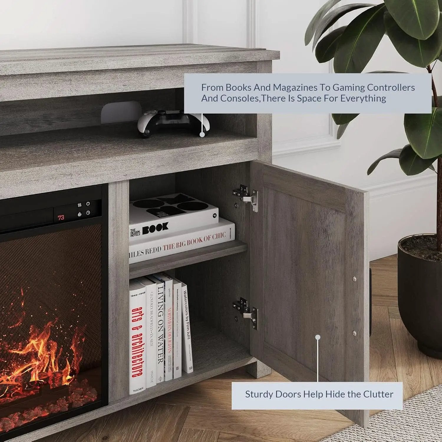 Barn Door Electric Fireplace TV Stand For 65 Inch TVs Gray from PriceLows™
