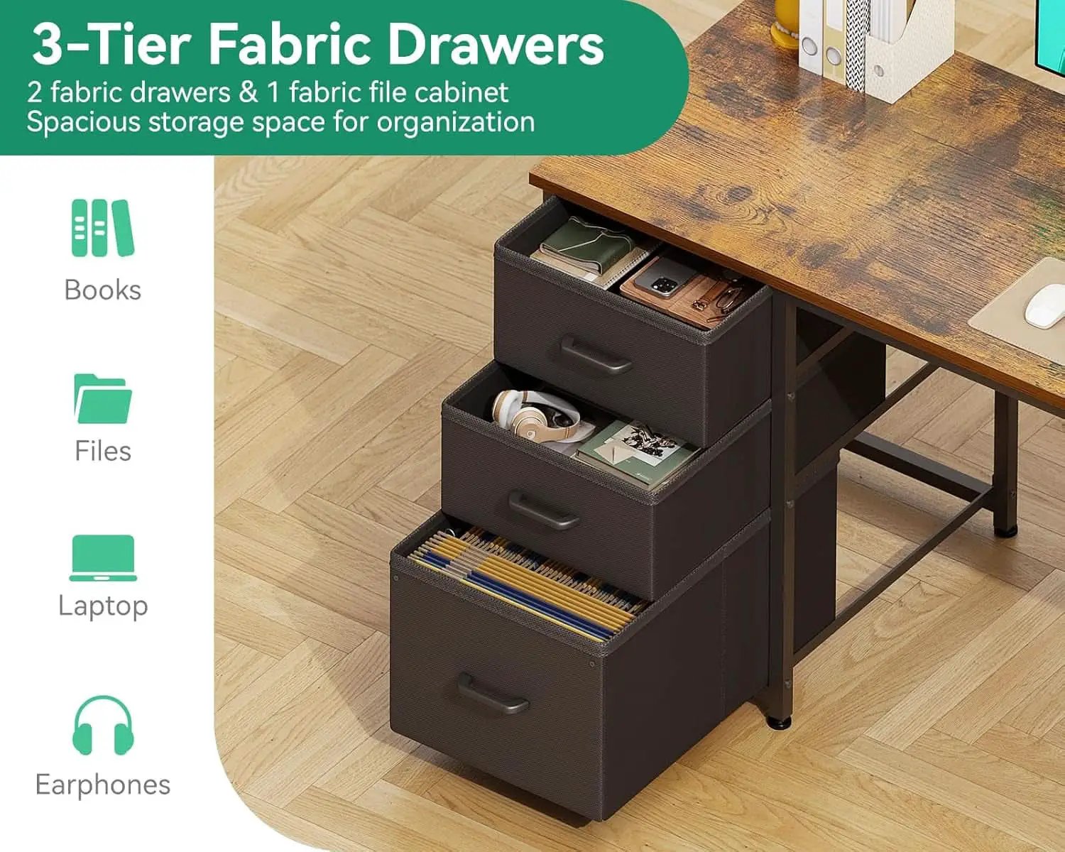 51 Inch Computer Desk With USB Outlets And Fabric Drawers from PriceLows™