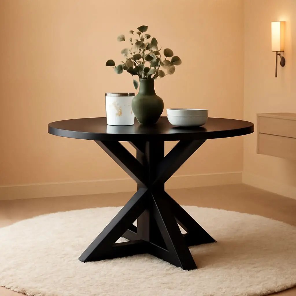 Black Oak Veneer Dining Table 48 Inch Square Cross Buck from PriceLows™