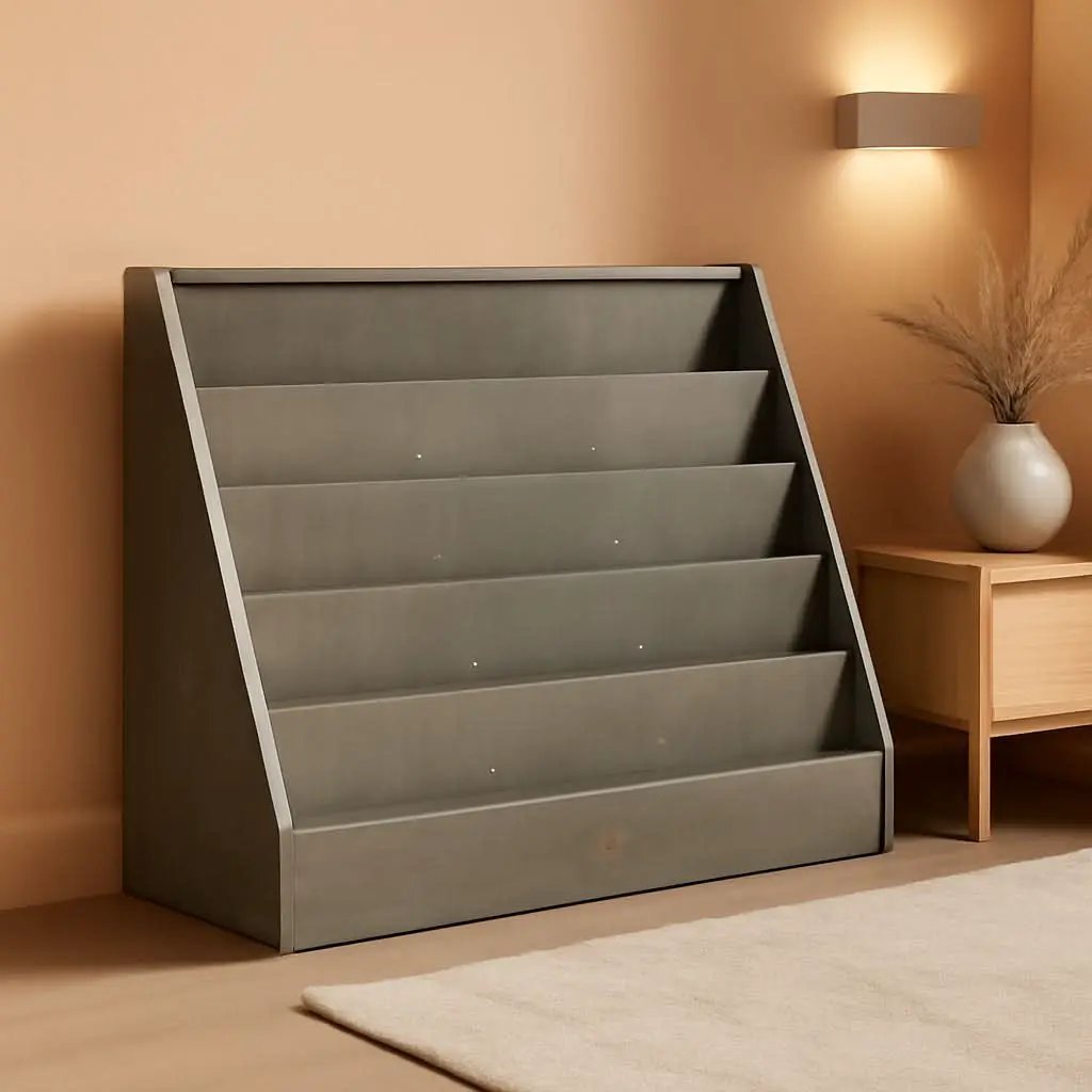 Single Sided Book Display Five Wide Slots Classroom Bookshelf Grey Wash from PriceLows™