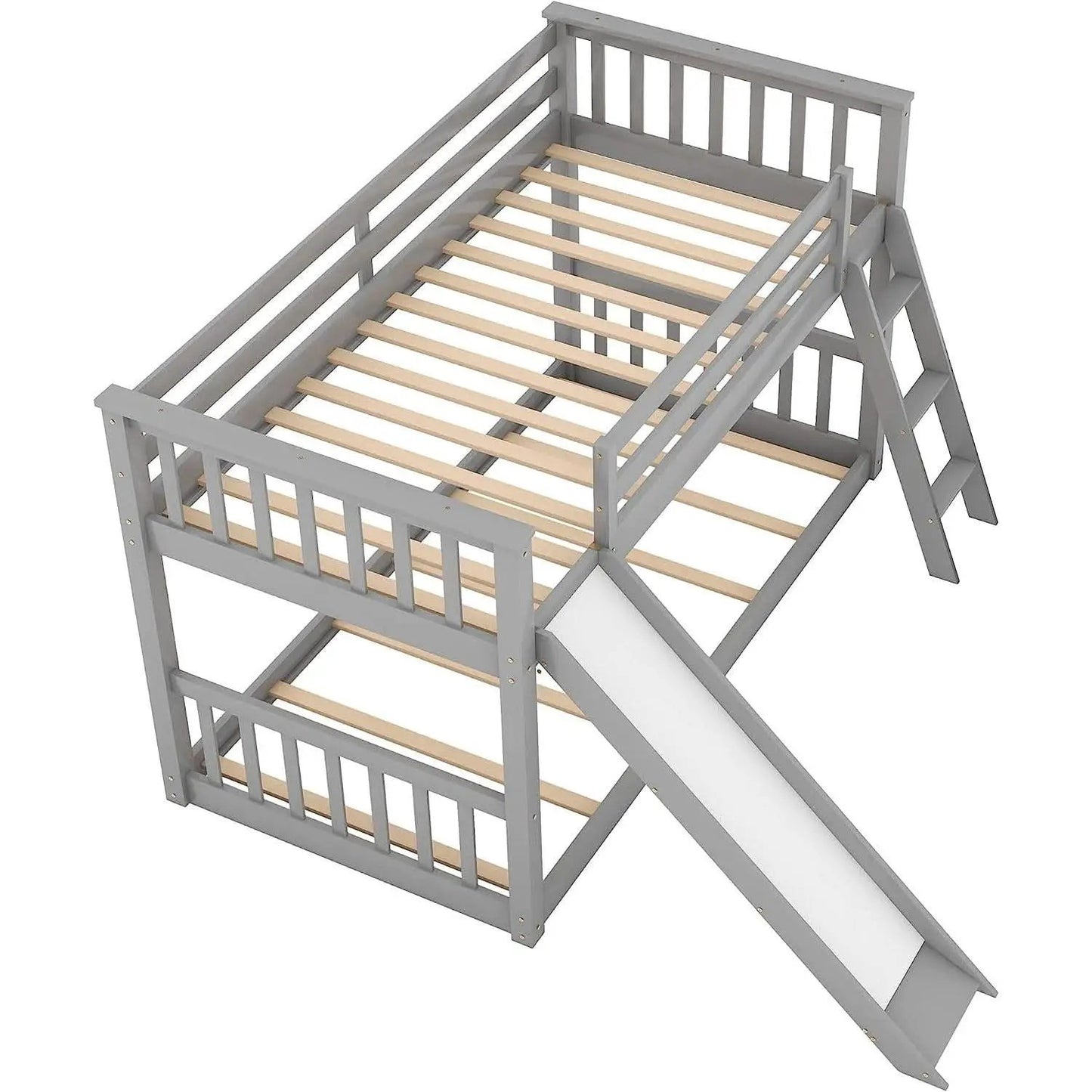 Grey Twin Bunk Bed With Slide Solid Pine Construction from PriceLows™