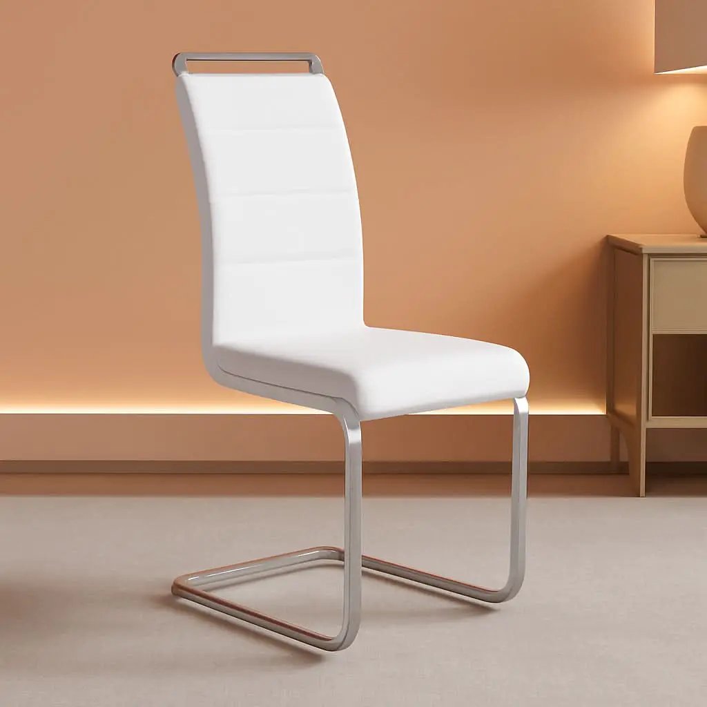 White PU Leather Dining Chair Set High Back Upholstered from PriceLows™