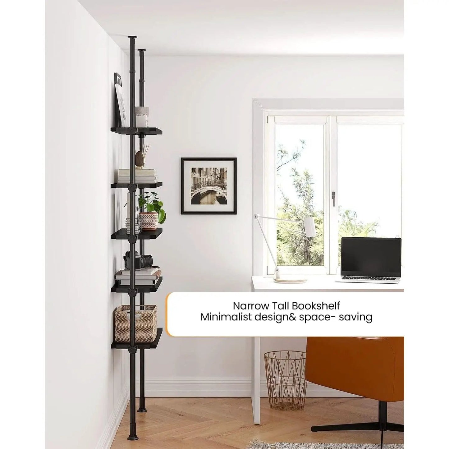 5 Tier Narrow Ladder Bookshelf With Floor To Ceiling Mount from PriceLows™