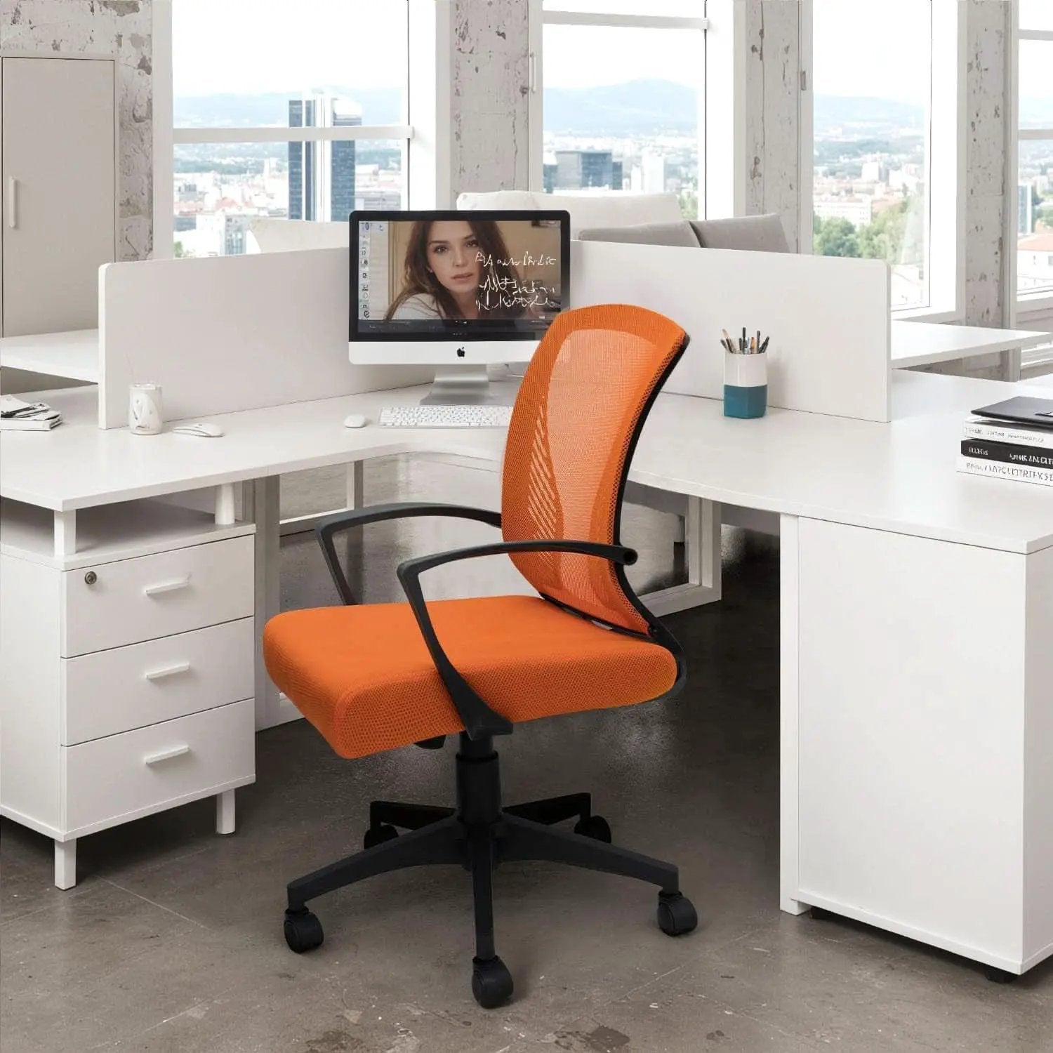 Orange Mesh Office Chair With Ergonomic Lumbar Support from PriceLows™