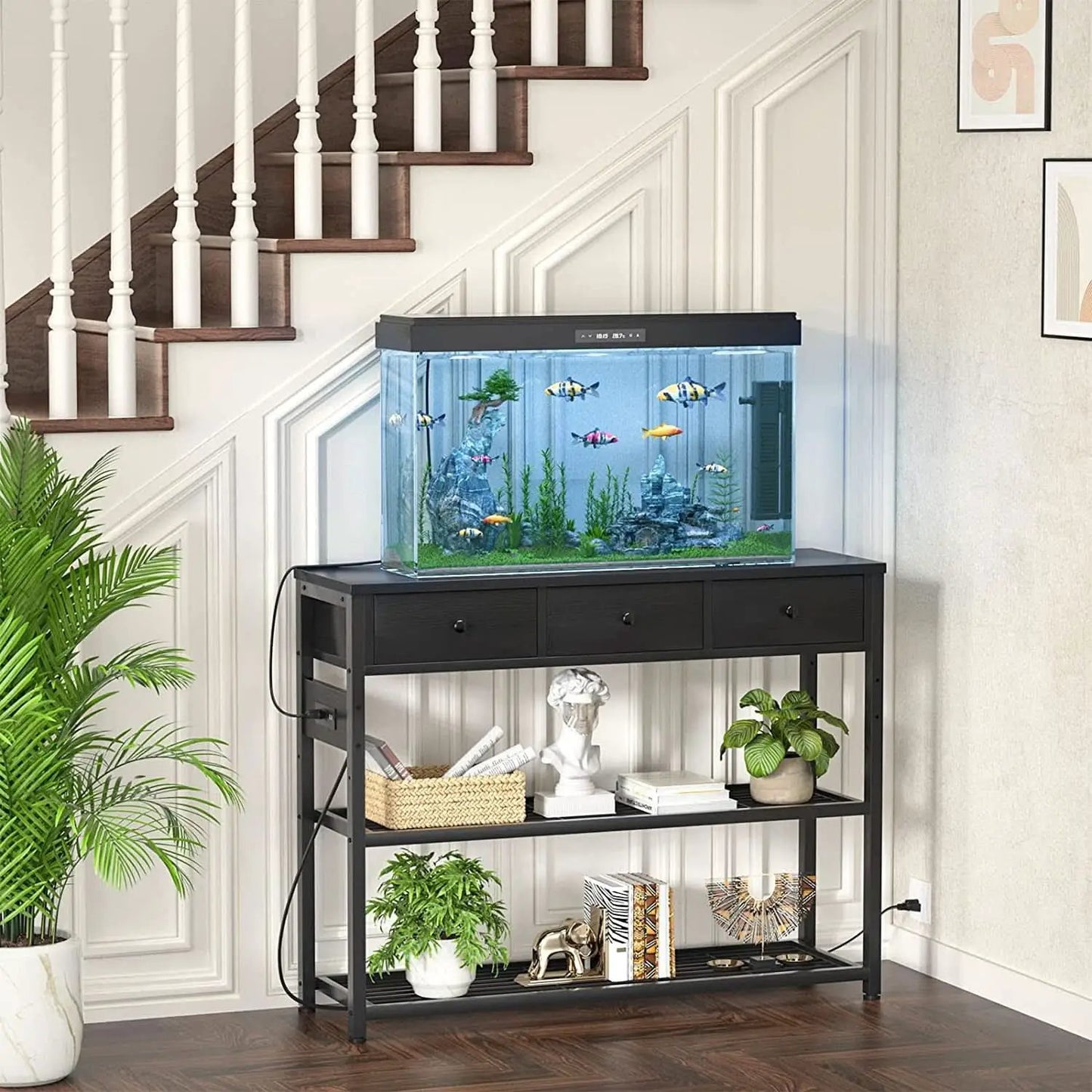 Black Console Table With USB Ports And Outlets For Living Room from PriceLows™