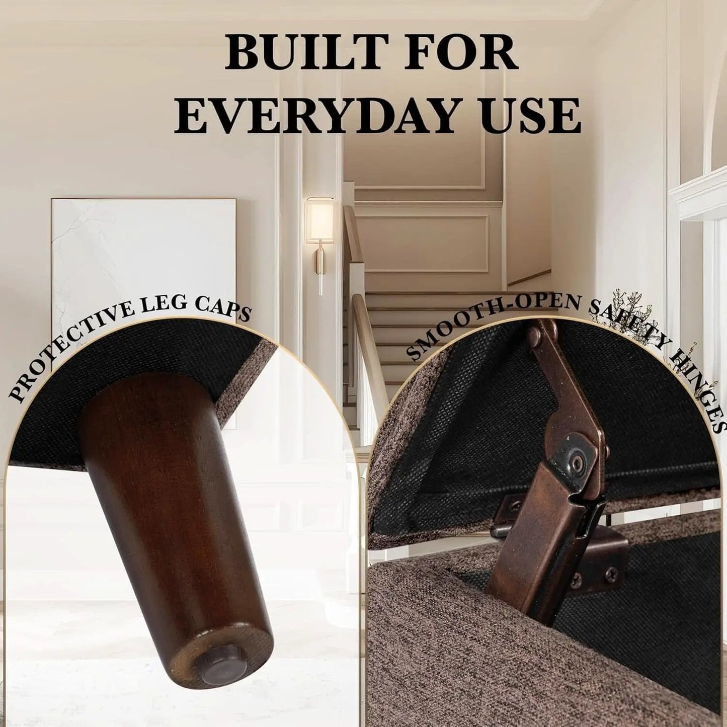 Chocolate Brownstone Storage Ottoman With Hinged Lid from PriceLows™