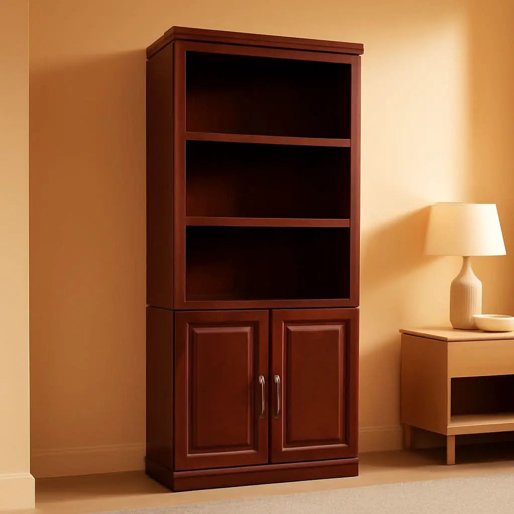 Heritage Hill Library With Doors Bookcase, Classic Cherry Finish, 71 Inch Tall from PriceLows™