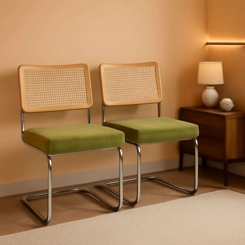 Green Handwoven Cane Dining Chairs Set Of 2 Chrome Base from PriceLows™