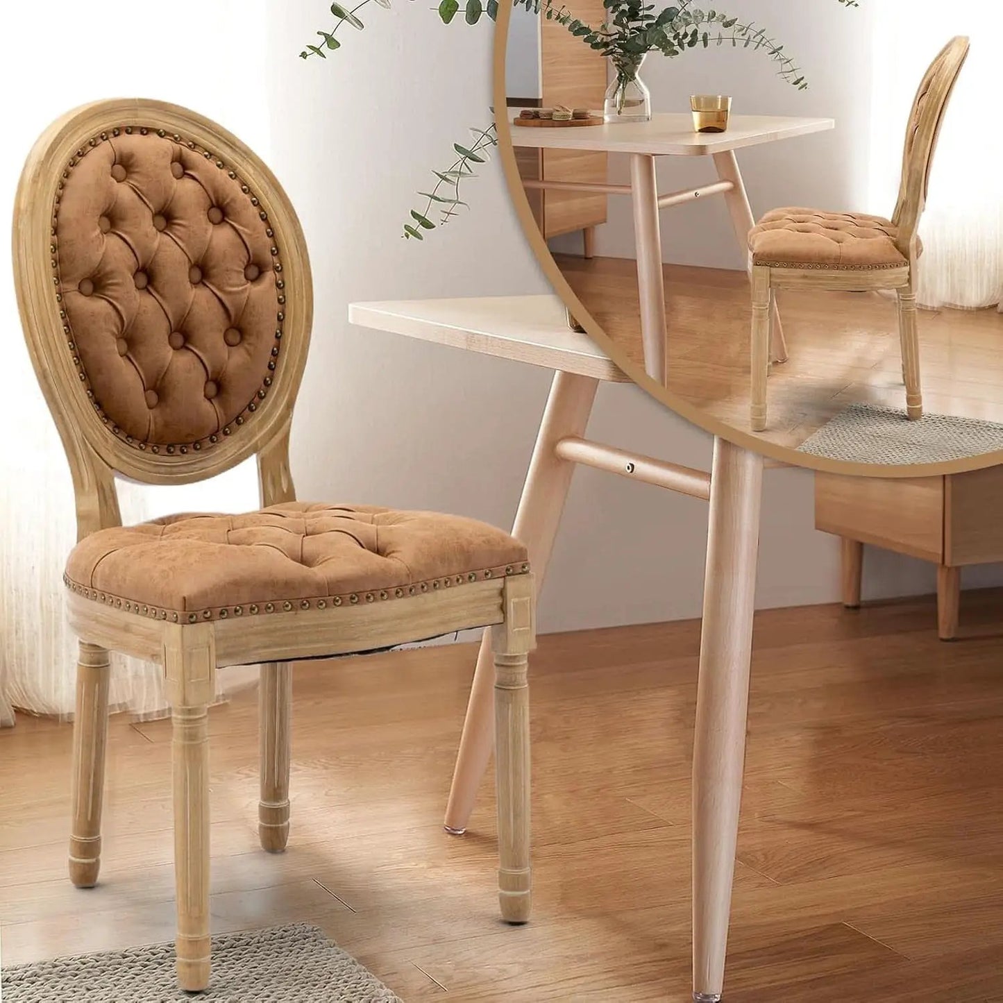PU Leather Dining Chairs Set of 6 Orange Round Back with Nailhead Trim from PriceLows™