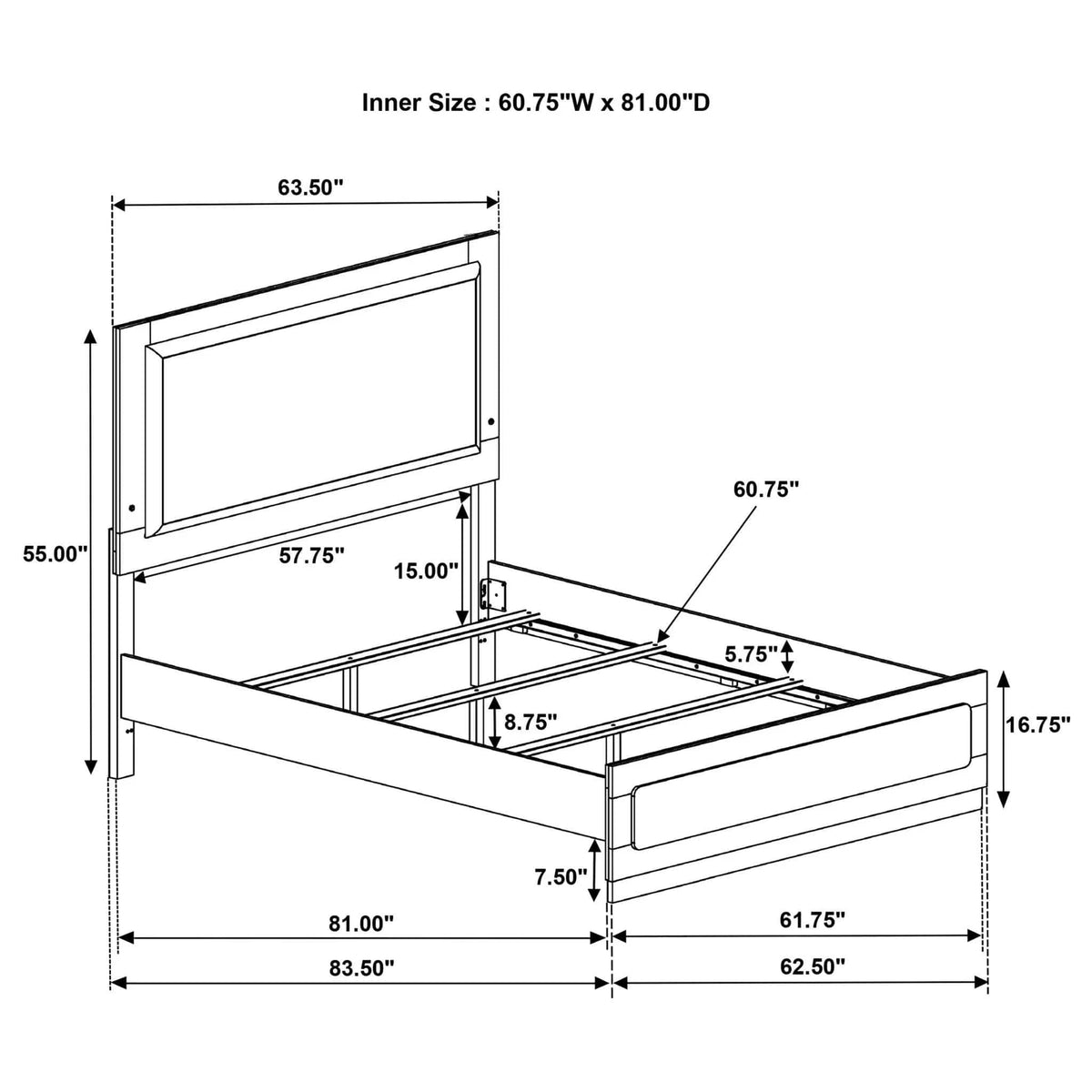 Caraway Wood Queen LED Panel Bed | 63.5 x 84.25 x 55.25 in | Rubberwood & Engineered Wood | White