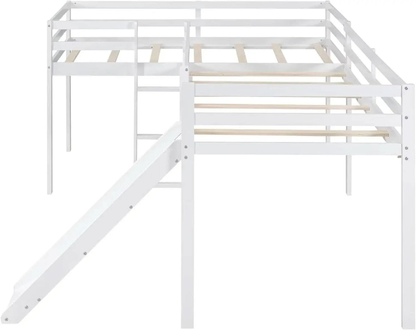 Wooden Twin Loft Bed With Slide And Ladder White For Kids Teens from PriceLows™