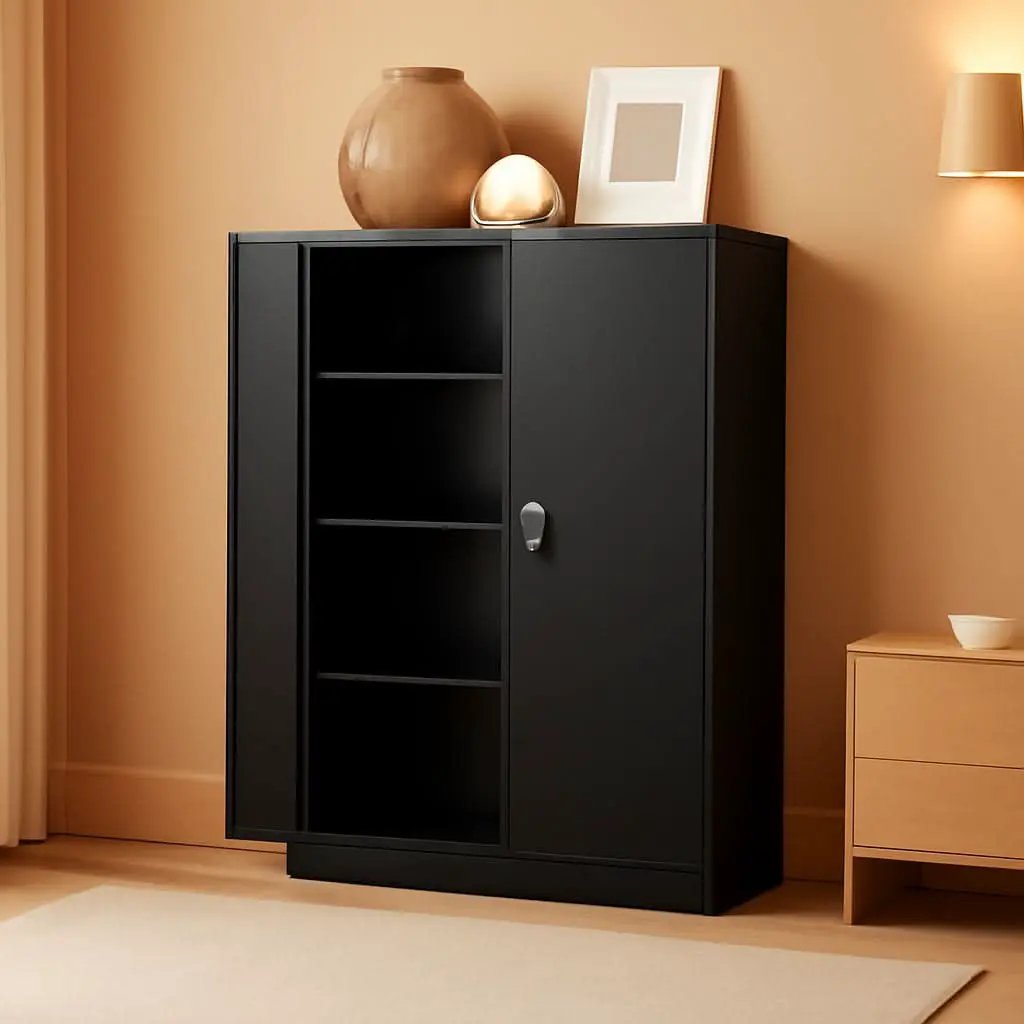 Black Metal Storage Cabinet With Lockable Shelves Heavy Duty from PriceLows™