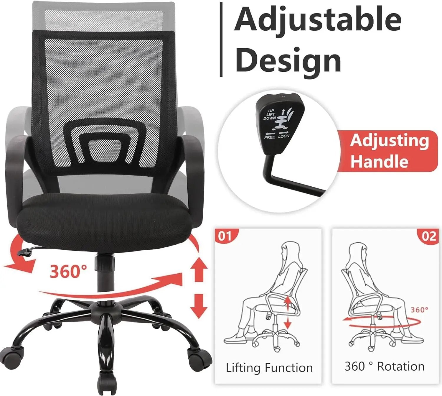 Ergonomic Black Office Chair With Lumbar Support And Mesh from PriceLows™