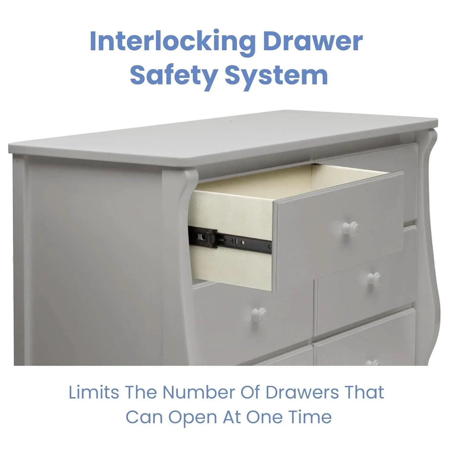 Six Drawer Dresser In Grey With Interlocking Drawers from PriceLows™