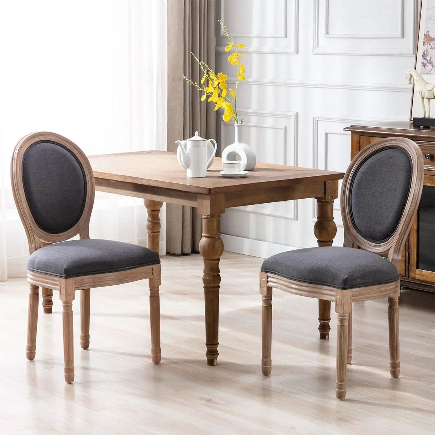 French Country Farmhouse Upholstered Dining Chairs Set Of 6 from PriceLows™