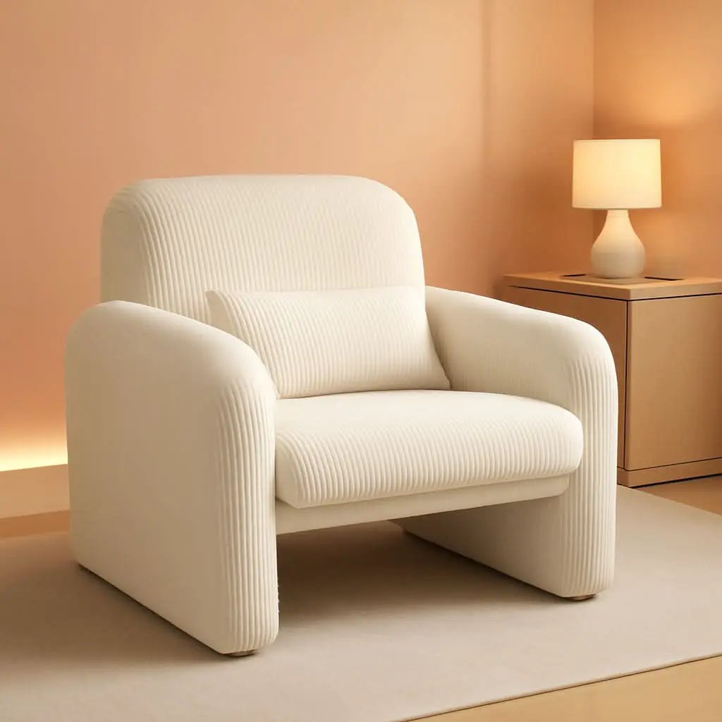 Corduroy Upholstered Accent Chair White Lumbar Pillow from PriceLows™
