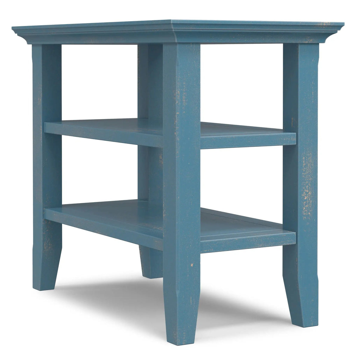 Acadian Narrow Side Table | Handcrafted Solid Wood | 2 Open Storage Shelves | 24 Inch Height