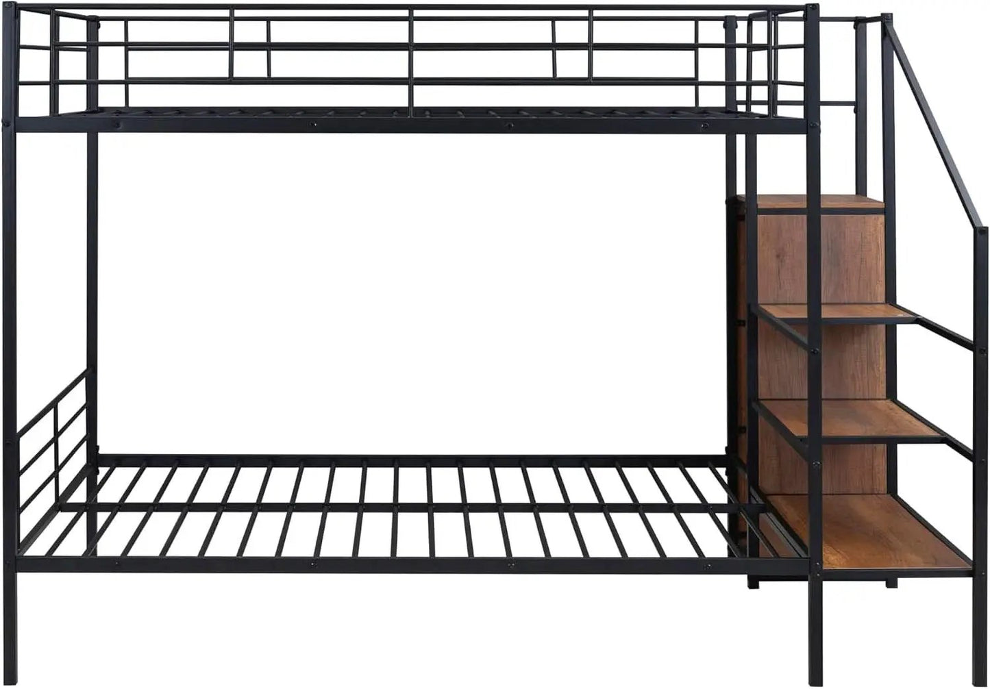 Full Over Full Metal Bunk Bed With Storage Stairs Black from PriceLows™
