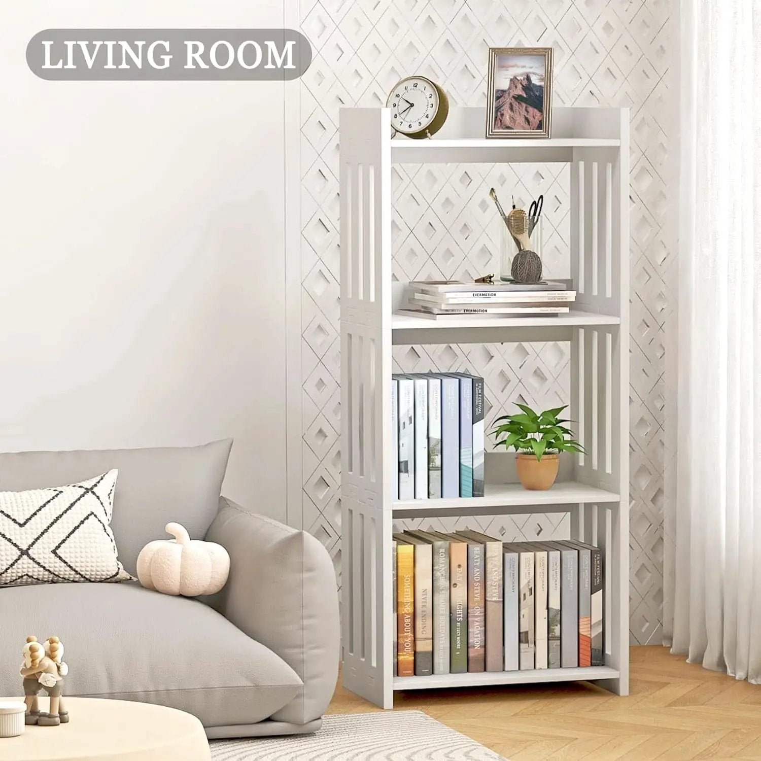 4 Tier White Bookshelf Ideal For Small Spaces Storage Room from PriceLows™