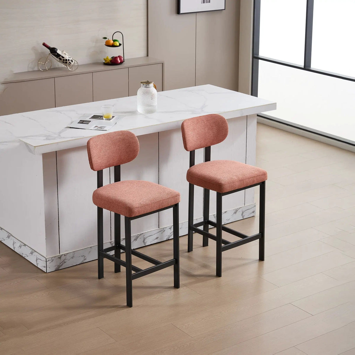 Modern Counter Height Stools (Set of 2) | 2 Pieces | Fabric & Metal | Home