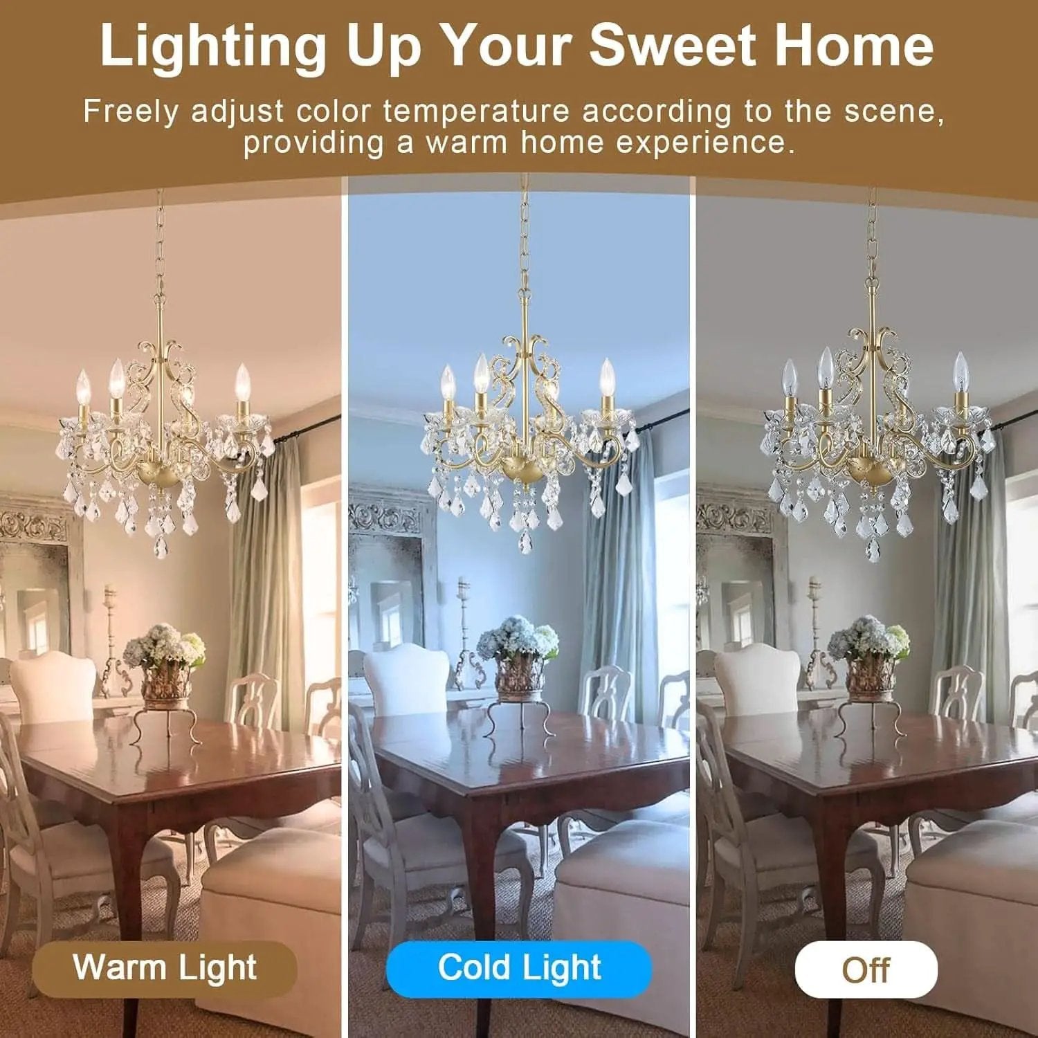 Modern K9 Crystal Chandelier 4 Light Matte Gold Pendant from PriceLows™