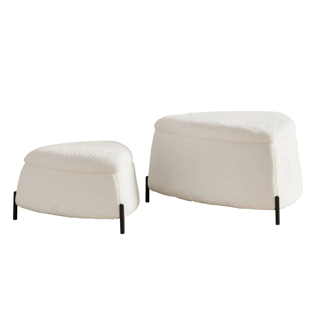 Storage Ottoman Set | Upholstered Faux Fur | Reversible Lid | Solid Wood Frame
