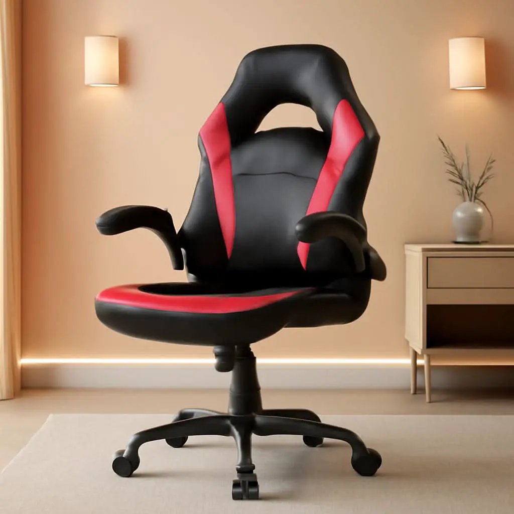 Black Red Leather Gaming Chair With Flip Up Armrests from PriceLows™