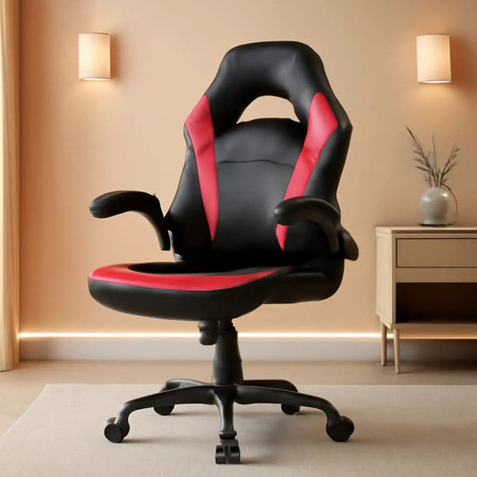 Black Red Leather Gaming Chair With Flip Up Armrests from PriceLows™
