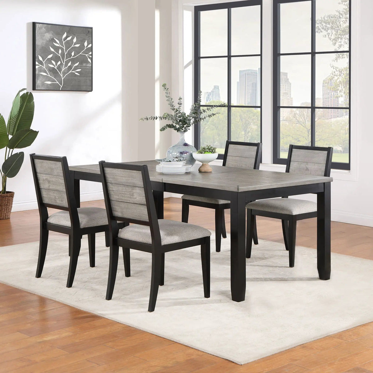 Elodie 5-piece Rectangular Extension Leaf Dining Set | 5-Piece Set | Metal & Wood | Black