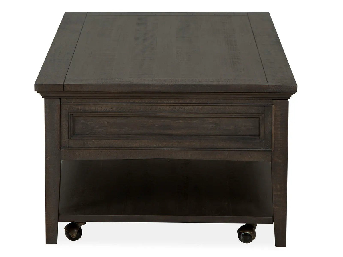 Westley Falls Rectangular Cocktail Table | Graphite | Three Storage Drawers | Casters