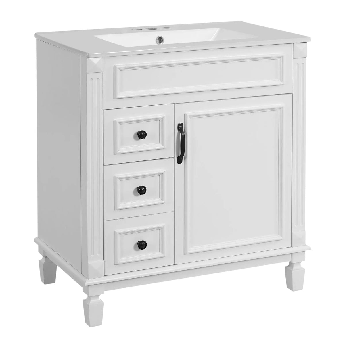 Bathroom Vanity With Sink, Cabinet With 2 Drawers And Adjustable Shelf | 2 Pieces | Solid Wood & Iron | Bathroom