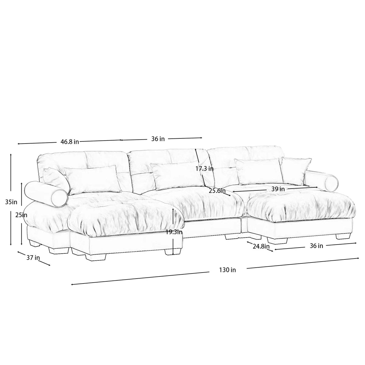 Modular Sectional Sofa | Deep Comfort Cushions | Vintage Fabric Ottoman