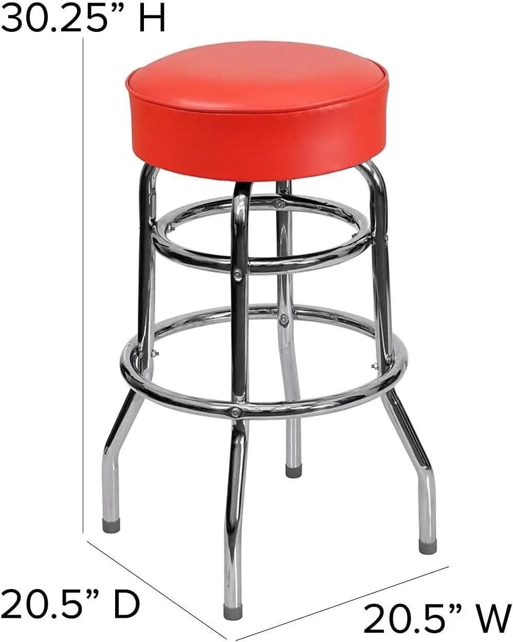 Bruno 2 Pack Chrome Barstool With Red Seat Double Ring from PriceLows™