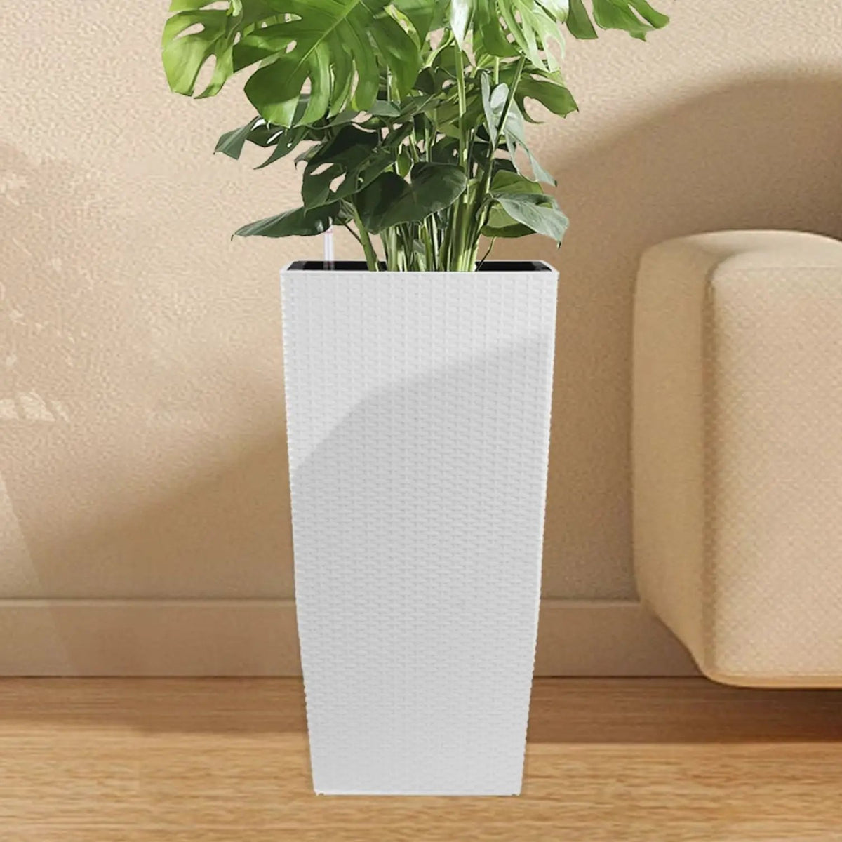 Square Planter | Automatic Watering | Dual Reservoir | Set of 2 White