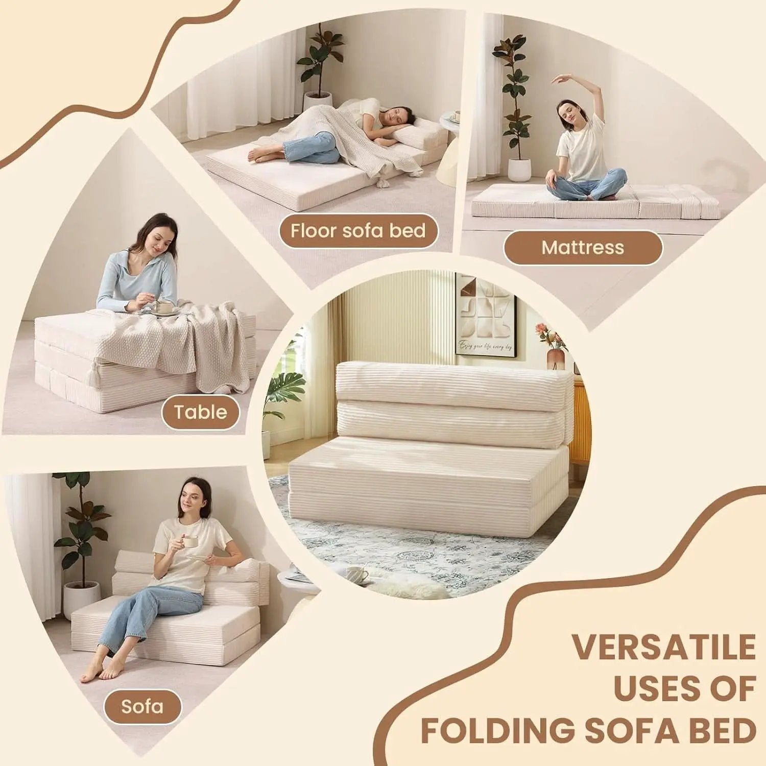 Corduroy Convertible Folding Sofa Bed With Mattress from PriceLows™