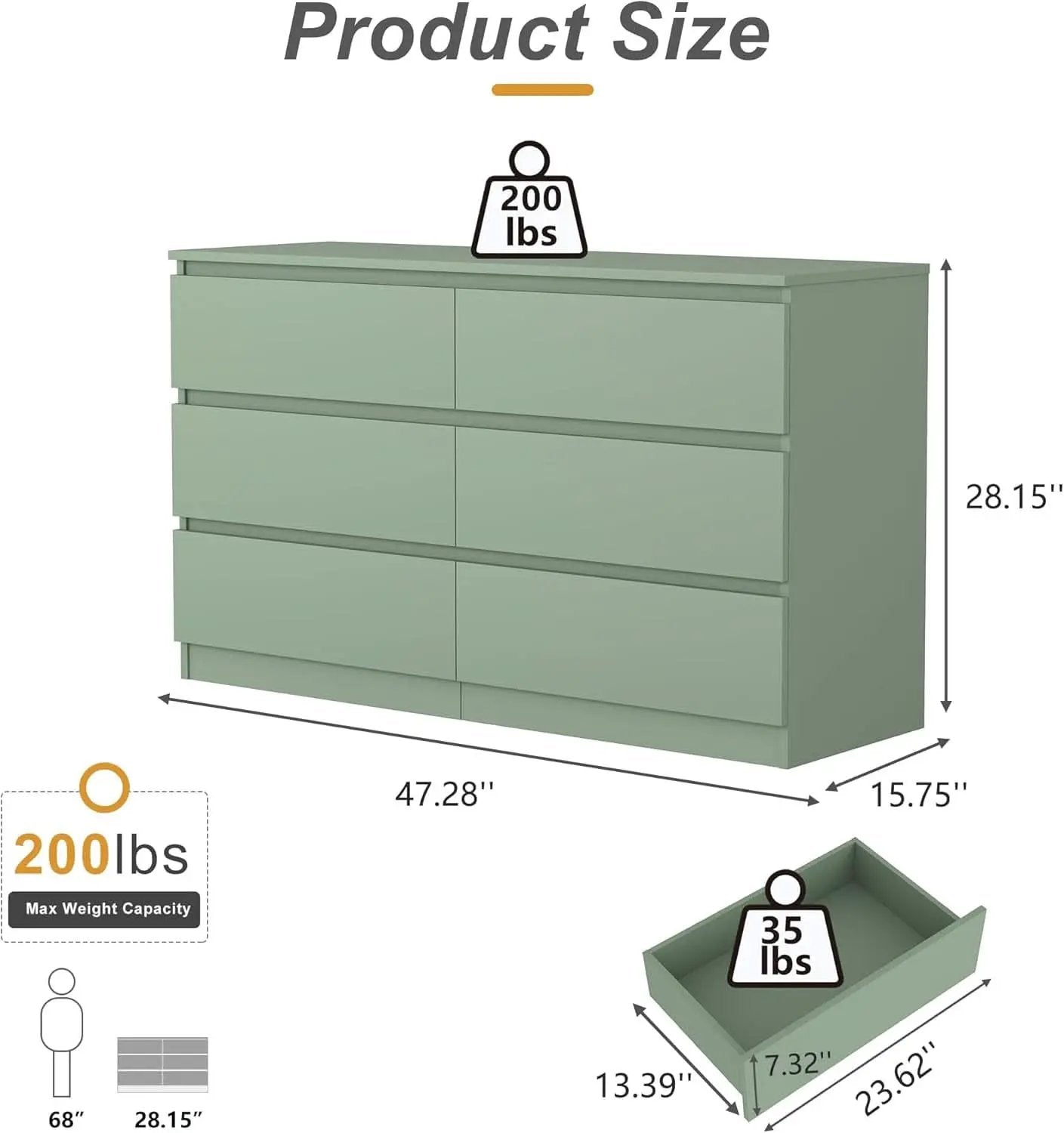 Wooden Six Drawer Dresser For Bedroom Storage Space Saver from PriceLows™
