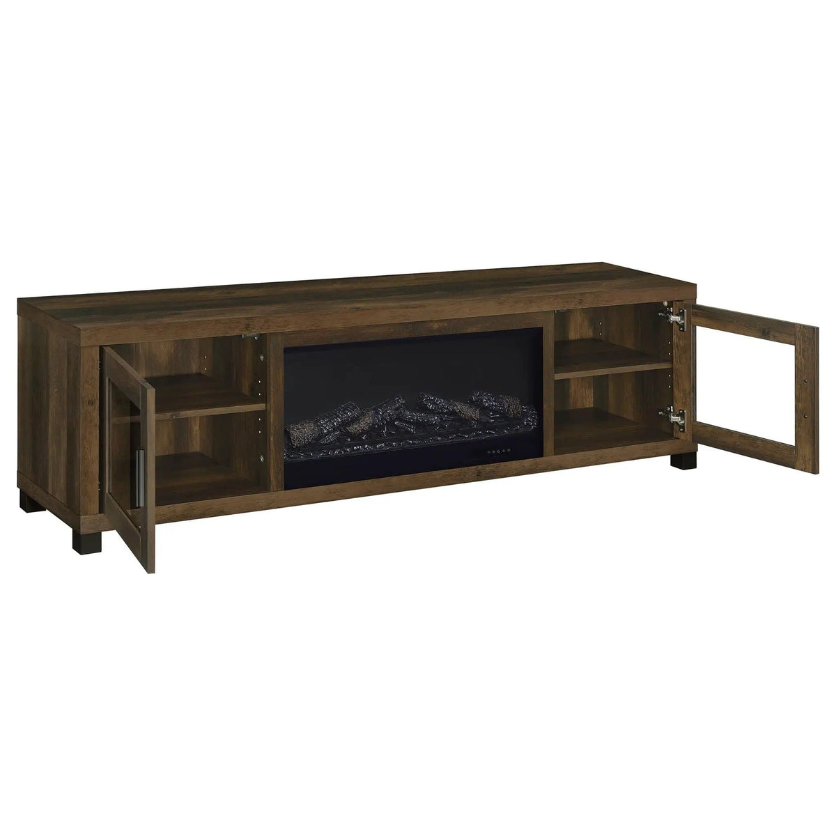 Havering 71-inch TV Stand Fireplace Media Console Dark Pine | 70.75 x 15.5 x 21 in | Tempered Glass | Living Room