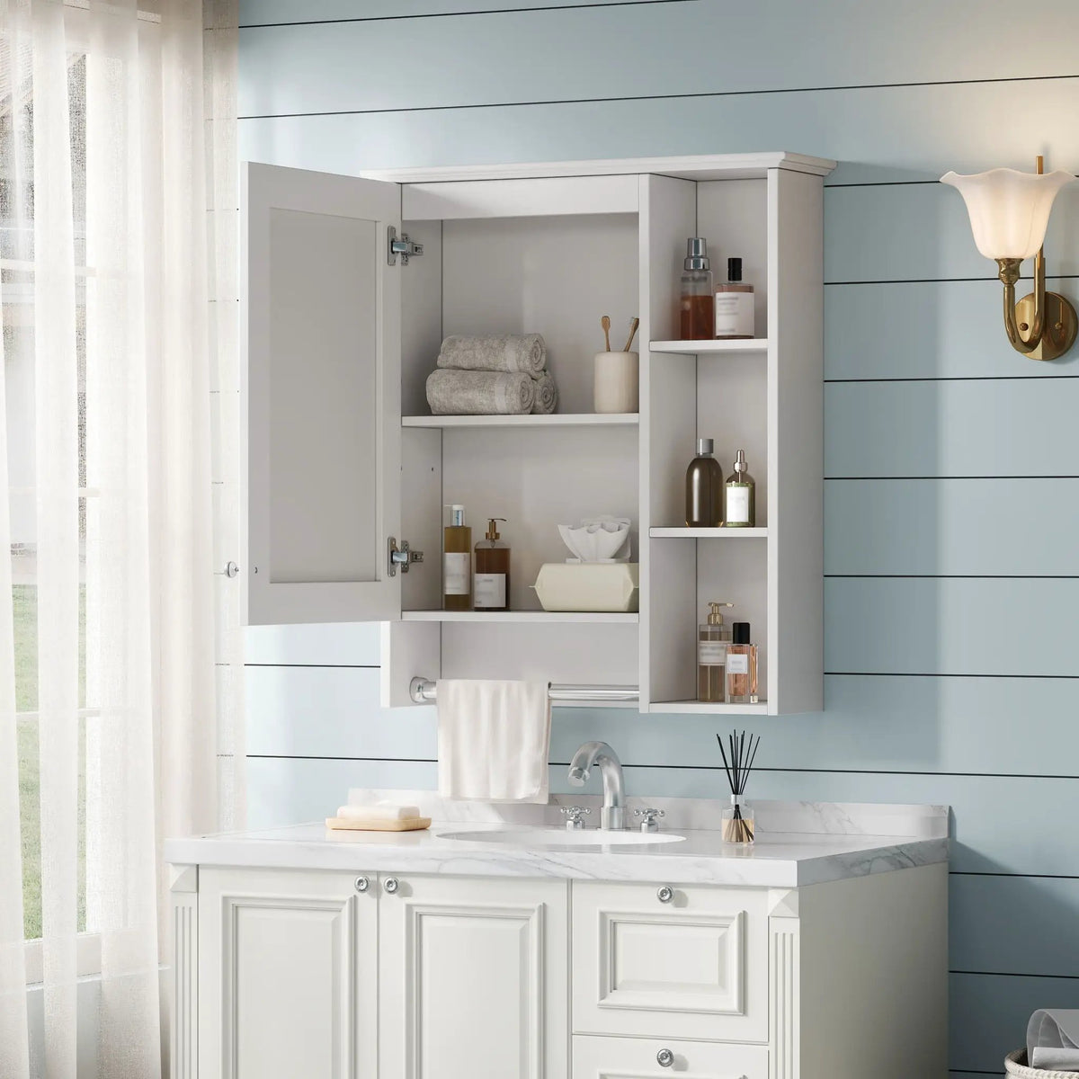 3-In-1 Bathroom Mirror Cabinet | Adjustable Shelf | Towel Bar | Full-Length Mirror