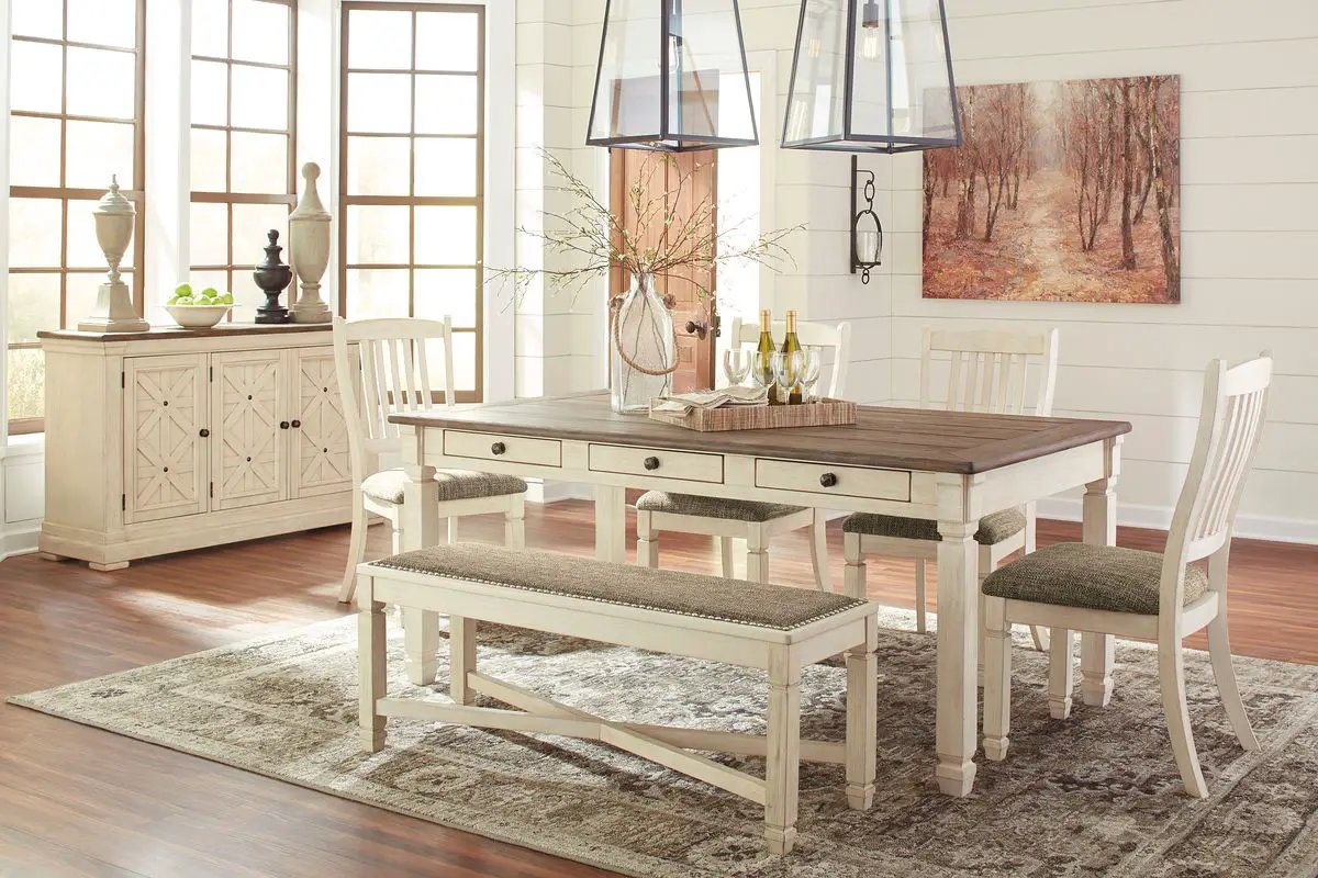 Bolanburg Dining Table Set | 5-Piece Rectangular | Two-Tone Oak And Acacia | Antique White