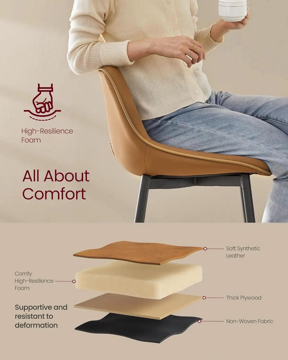 Bar Stool Set Of 2 Caramel Brown Ergonomic Backrest from PriceLows™