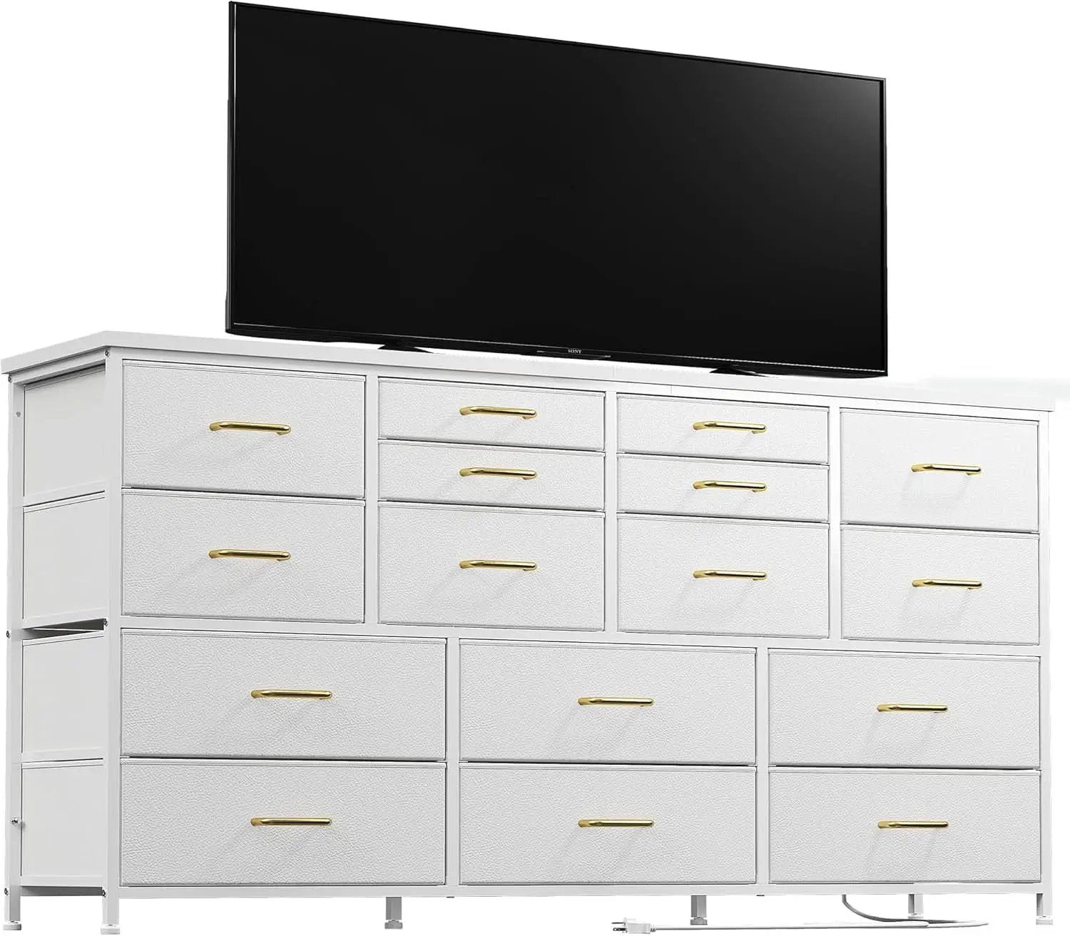 White Dresser TV Stand With Power Outlet And USB 51In Wide from PriceLows™