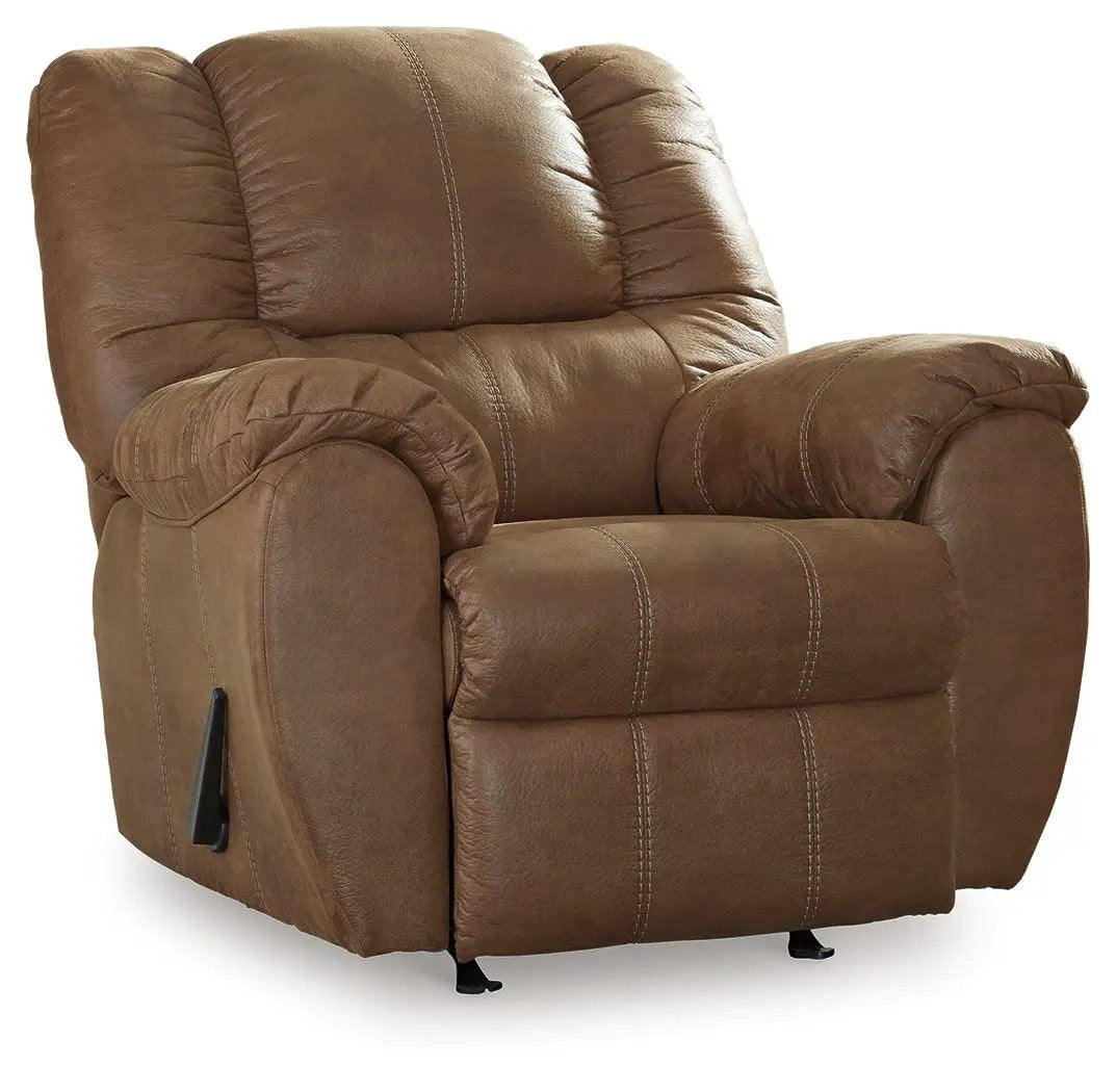 McGann Rocker Recliner | Leather Look Fabric Feel | Jumbo Stitching | Thick Cushioning