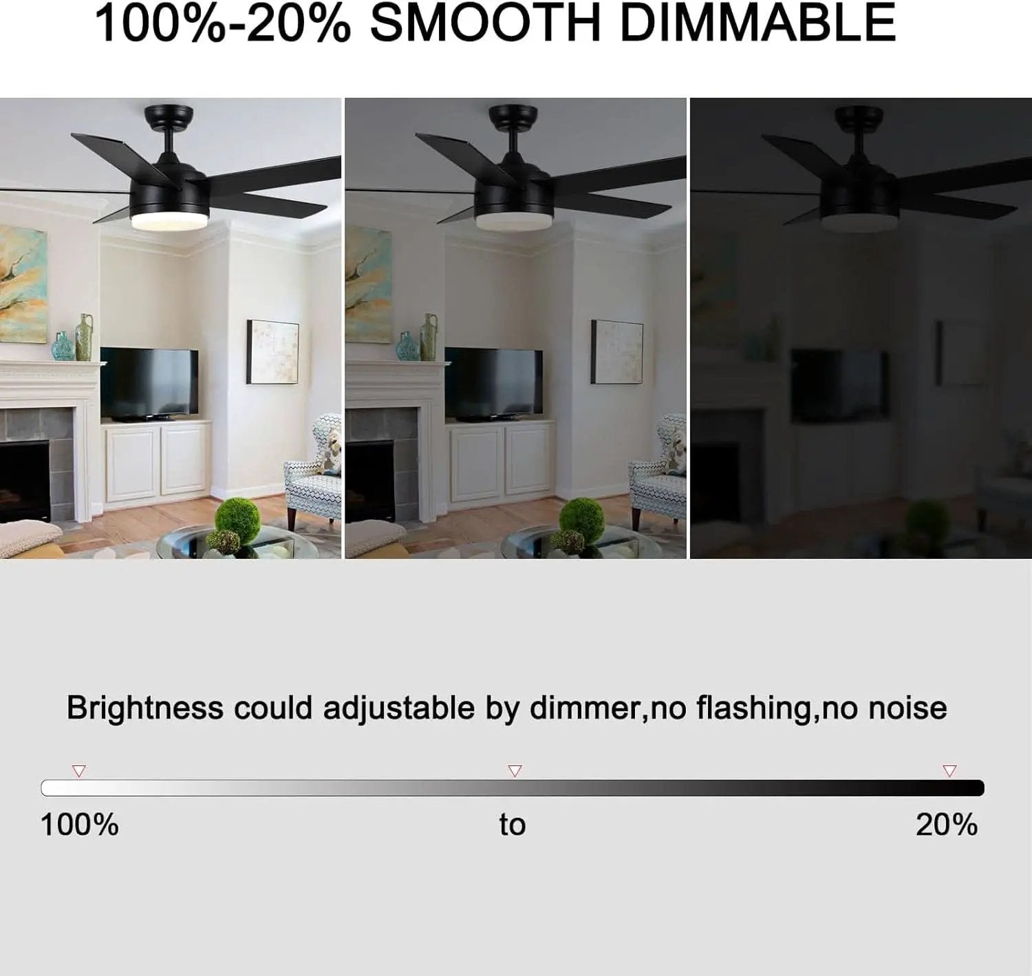 52 Inch Black Ceiling Fan With Dimmable 3 Color LED Lights And Remote from PriceLows™