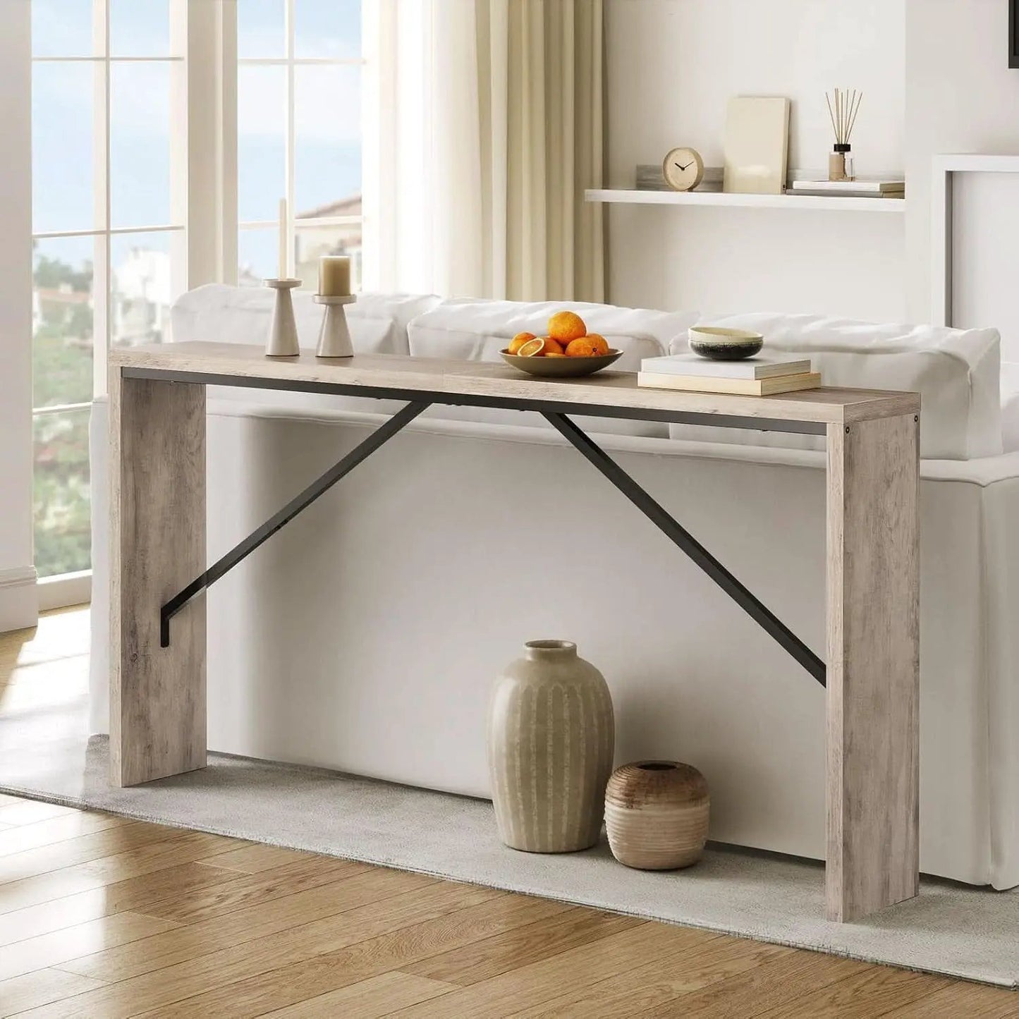 62.2 Inch Greige Industrial Console Table For Entryway from PriceLows™