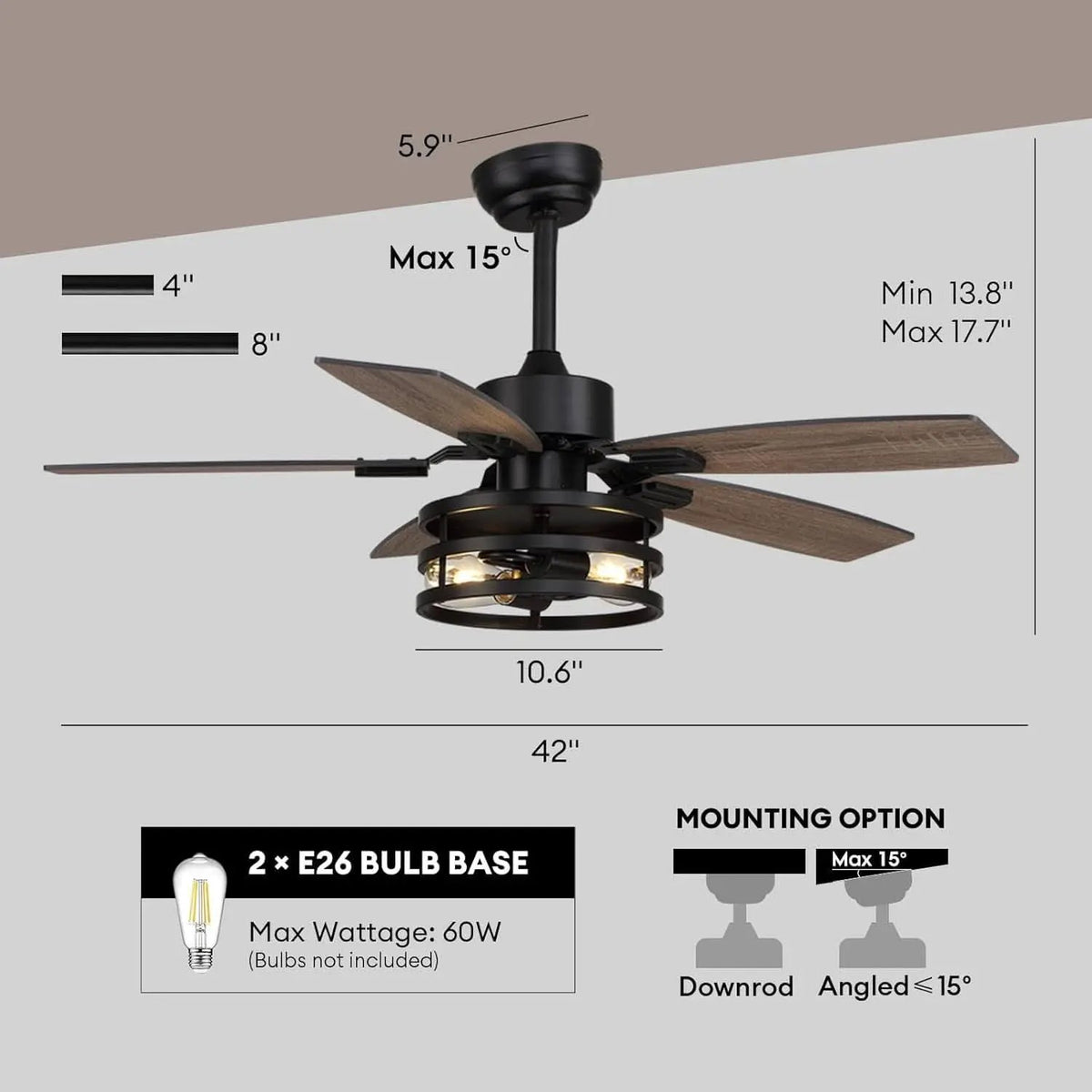 42 Inch Caged Ceiling Fan With Remote Control For Indoor And Outdoor from PriceLows™