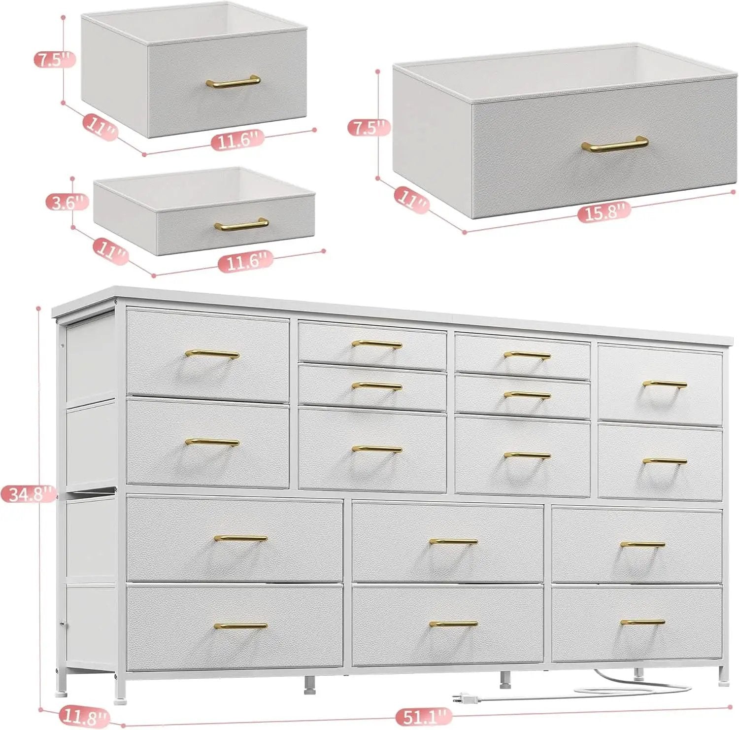 White Dresser TV Stand With Power Outlet And USB 51In Wide from PriceLows™